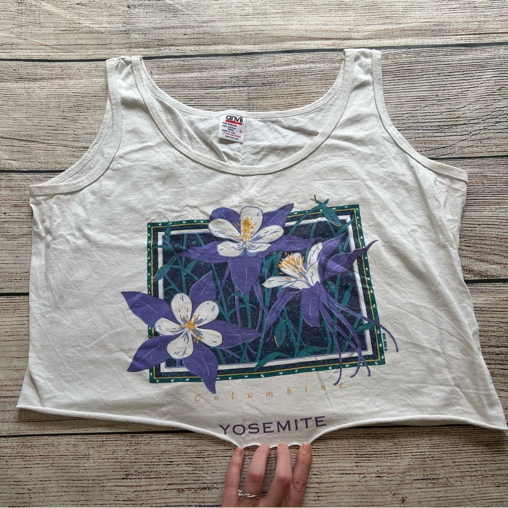 Vintage‎ 90s Yosemite Columbine Cropped Top Womens Large Anvil USA National Park